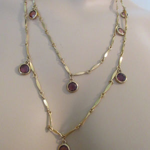 BR Amber Stone Goldtone Chain Link Necklace